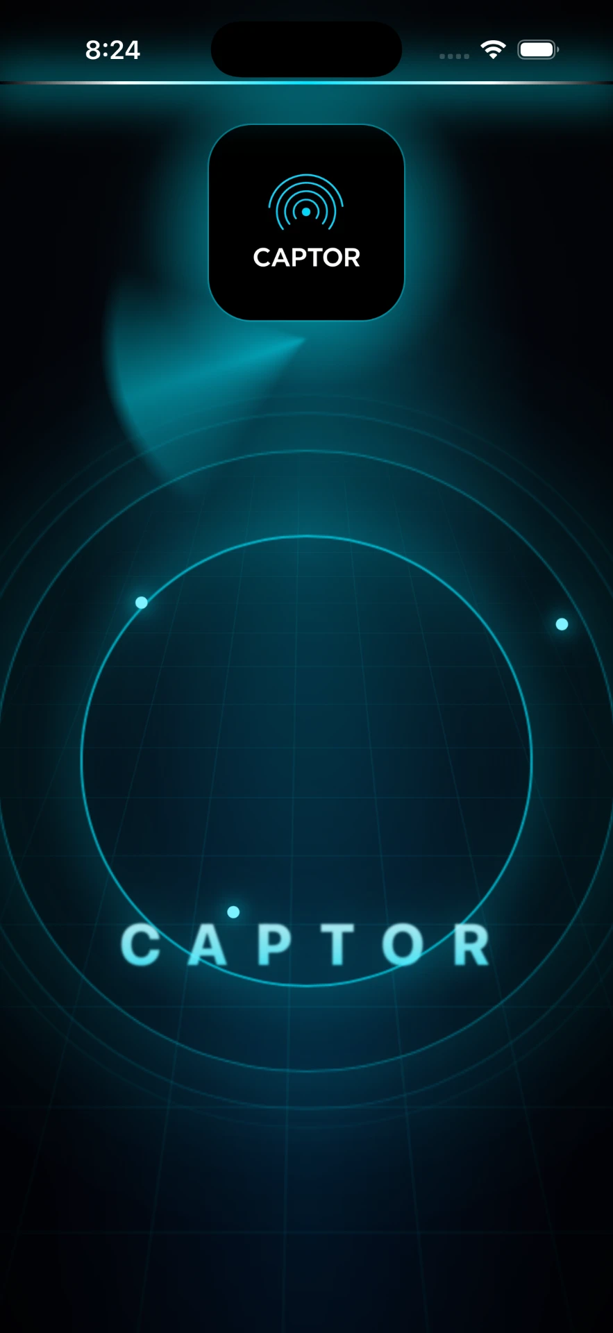 Pantalla de inicio de la app CAPTOR con radar satelital